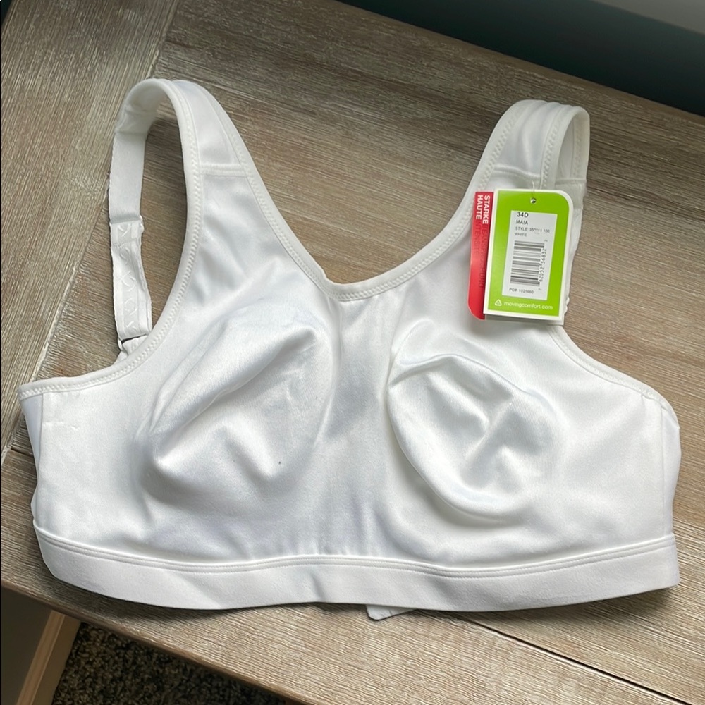 Moving Comfort White Bra with Molded Cups and Wide Straps
